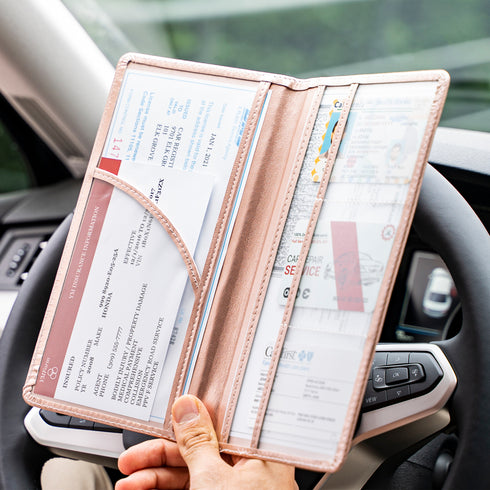 CANOPUS Big Rose Gold Car Registration and Insurance Holder, PU Leather Card Holder, Vehicle Glove Box Organizer for Auto, SUV, Truck
